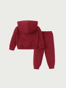 Cozy Pixies Baby Boy Letter Pattern Hoodie & Sweatpants Baby Hoodie Set - Burgundy - View 2