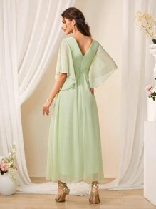 SHEIN Belle 女士伴娘禮服,高開叉和收腰設計 - 綠色 - 查看 2