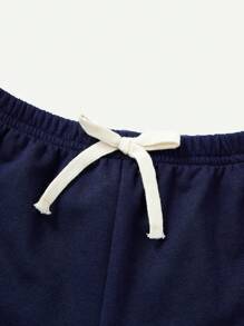 Em bé Con trai Lá thư In Eo dây rút Màu sắc Chặn Giải trí Quần short 2 cái/bộ - Nhiều màu - Xem 5