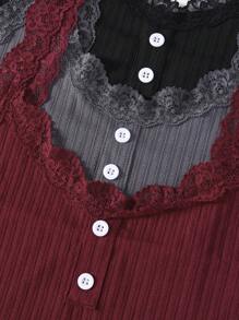 SHEIN 3件套女士蕾丝拼布背心和裤子睡衣套装休闲套装 - 彩色 - 查看 4