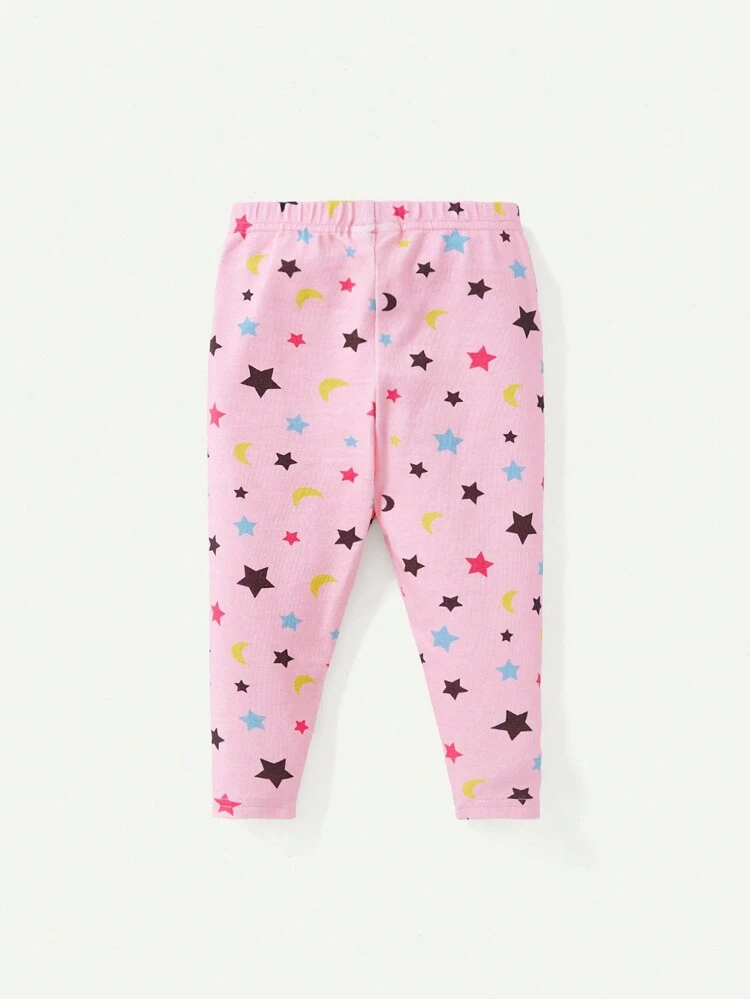 Baby Girl Snug Fit Pajama Set With Unicorn Pattern, Including Long Sleeve Top And Jogger Pants With Cuff, Round Neck, Raglan Sleeve