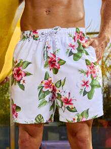 Manfinity Pantalones Cortos De Playa Para Hombre Con Diseño De Flores Y Cintura Con Cordón - Multicolor - Ver 6