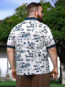 Genlund Men's Plus Size Palm Tree Printed Short Sleeve Polo Shirt - Multicolor - View 2