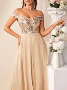 SHEIN Belle Women's Sequined Off Shoulder Bridesmaid Dress - Apricot - View 4