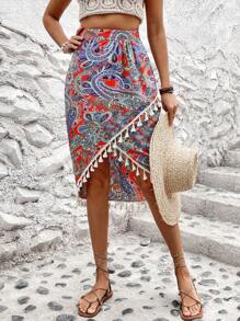 Breezaya Saia De Franjas Com Estampa Paisley Para Mulheres - Multicolorido - Ver 1