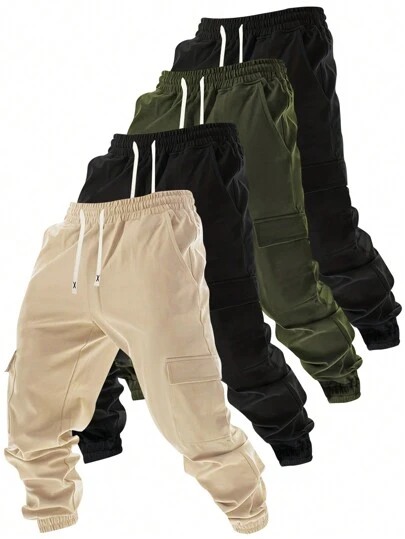 4 件套男士休闲运动纯色抽绳腰部及踝带慢跑运动裤