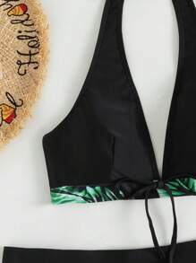 SHEIN Swim 3packs Leaf Print Bikini & Swim Shorts,Summer Beach - Dark Green - View 4