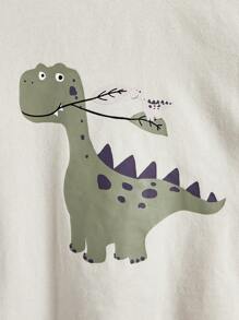 Cozy Pixies 3pcs Baby Boy Set Of Letter Print, Cartoon Dinosaur Print And Solid Color Tee