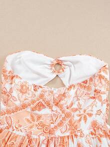 印花前扭結鏤空荷葉邊抹胸連衣裙 - 彩色 - 查看 5