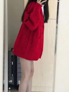 Alicedudu Oversized Loose Casual Cardigan With Big Pockets