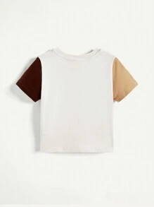 Baby Boy Color-Block Letter Pattern Round Neck Short Sleeve Top And Casual Shorts Set - Apricot - View 2