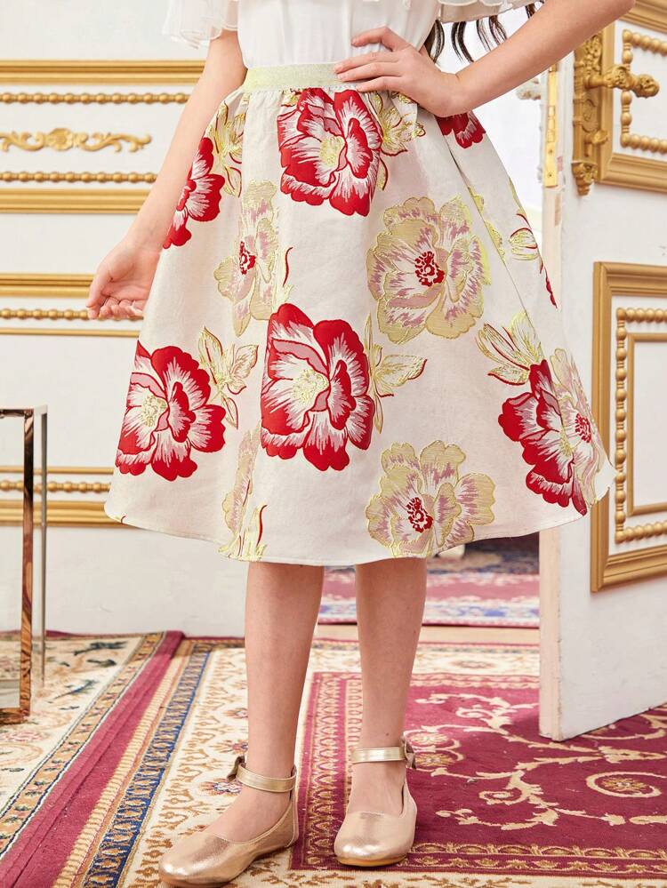 Tween Girls Loose And Cute A-Line Floral Print Skirt For Vacation