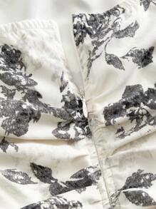 SHEIN MOD Women's Floral Print Halter Neck Dress - Black and White - View 3