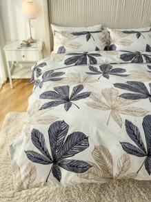 3pcs Leaf Pattern Polyester Printed Duvet Cover And Pillow Case Set - Multicolor - View 5