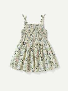 Cozy Pixies Baby Girl Floral Pattern Waist Cinched Spaghetti Strap Dress