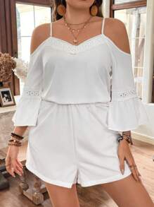 SHEIN Holidaya Plus Size Women's Lace Patchwork Off-Shoulder Romper