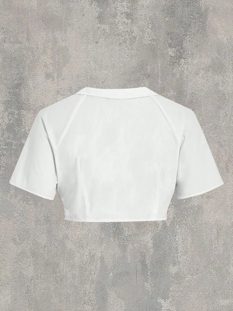 SHEIN EZwear White Woven Women's Twist Knot Cropped Shirt | SHEIN USA