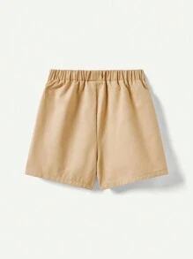 Baby Boy Plain Shirt Collar Short Sleeve Cardigan And Casual Shorts Set - Khaki - View 3