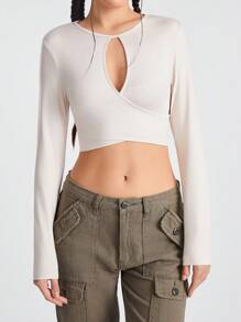 SHEIN Sport Studio Women's Cut Out Crop Top Compression Sports T-Shirt