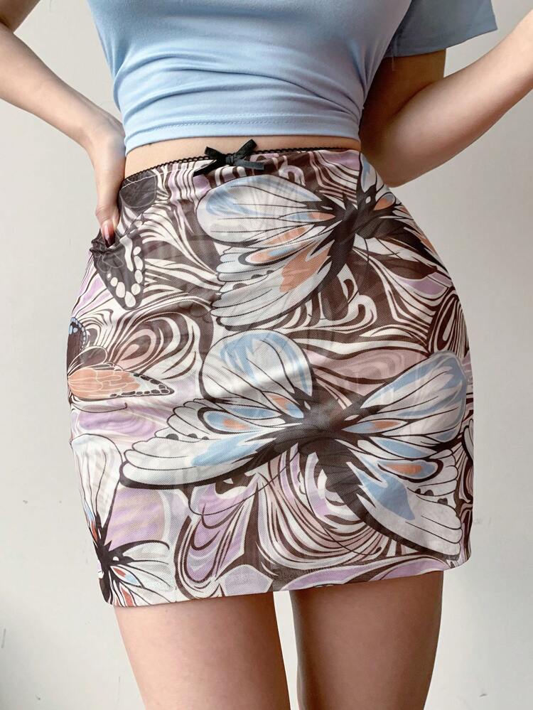Women's Butterfly Print Mesh Skirt Fall Skirts