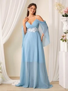 SHEIN Belle Geborduurd Applicatie Open schouders Bruidsmeisje Cami-jurk - Baby blauw - Bekijken 4