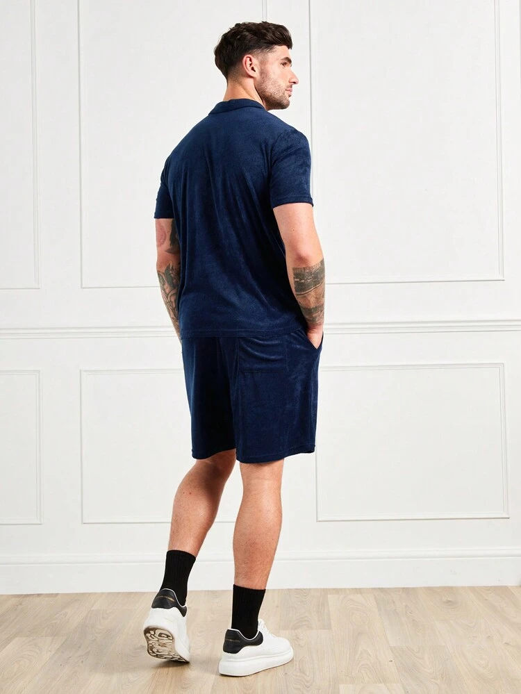 Men's Solid Color Short Sleeve Polo Shirt Set
