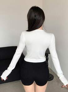 DAZY Của phụ nữ Vòng cổ Bowknot Trang trí Xu hướng: Cắt giảm Tay áo dài Áo thun - trắng - Xem 4