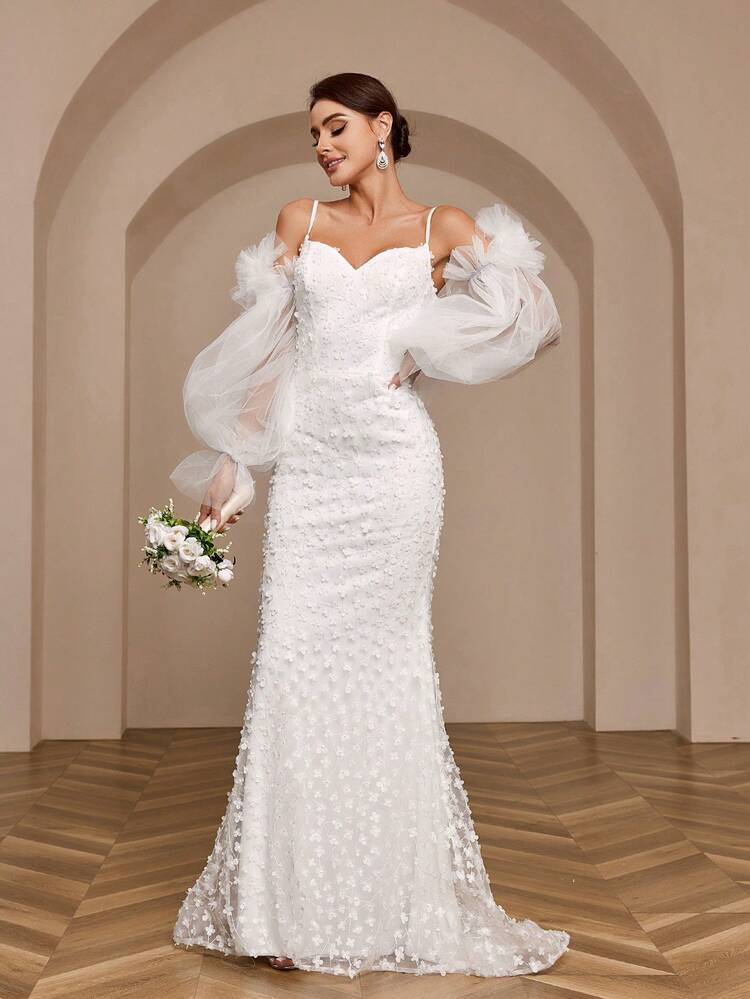 Fish Tail Hem, Extra Large Lantern Sleeve Wedding Dress