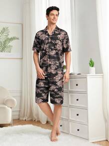 Men's Plant Printed Homewear Set - Black - View 3