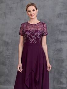 Women' Embroidered Sequins Contrast Chiffon Dress - Purple - View 6
