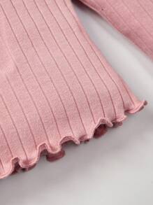 Cozy Pixies Newborn Baby Girl Lettuce Trim Ribbed Knit PJ Set - Baby Pink - View 8