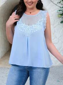 SHEIN VCAY Camisa De Cuello Con Recortes Para Mujeres De Talla Grande - Azul - Ver 3