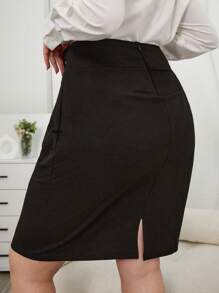 RueChic Plus Split Hem Straight Leg Skirt - Black - View 2