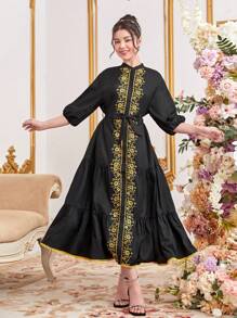 SHEIN Elegantes Farbblock Blumenkleid Für Teenager-mädchen