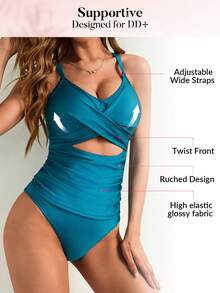 Swim DD+ Women's Ruched Vest Cami Bikini - Dark Green - View 3