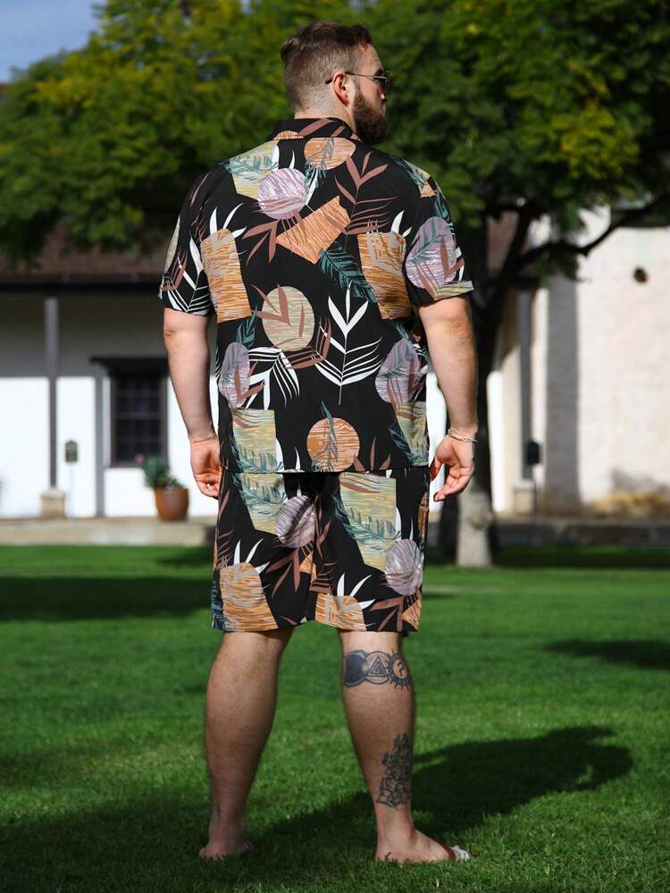 Men's Plus Size Printed Short Sleeve Shirt Set