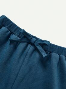 Cozy Pixies 4pcs Baby Boys' Solid Color Decorative Woven Label Short Sleeve Pullover Top And Shorts Set Matching Set - Khaki - View 4