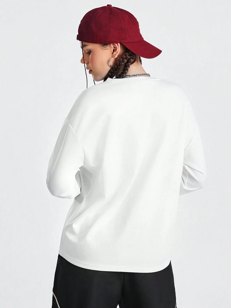 Slogan Printed Drop Shoulder Sports T-Shirt