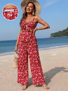 SHEIN Maternity 2pcs/Set Floral Print Cami Top & Pants