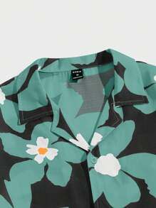 Manfinity RebelGame 男士編織花卉印花休閒襯衫 - 綠色 - 查看 5