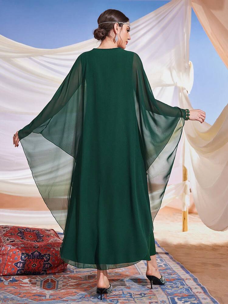Women's Sparkling Rhinestone Batwing Sleeve Arabic Style Kaftan Dress, Evening Loose Dress, Elegant Evening Party Dress