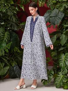 Al Najma 阿拉伯風格立領刺繡蕾絲花卉印花洋裝 - 藍色 - 查看 5