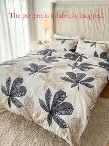 3pcs Leaf Pattern Polyester Printed Duvet Cover And Pillow Case Set - Multicolor - View 2