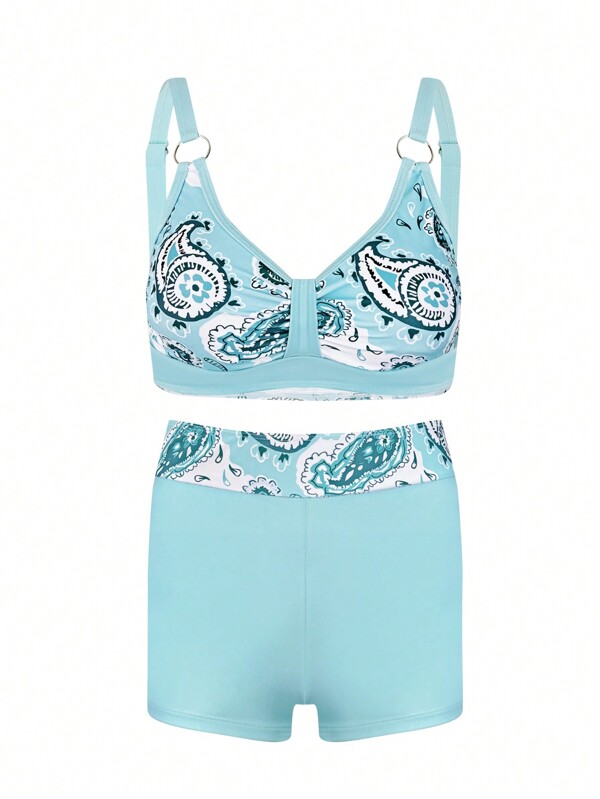 SHEIN Swim Women's Paisley Printed Patchwork Bikini Set Summer Beach