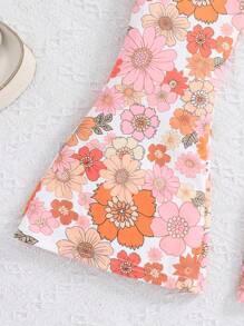 SHEIN Young Girl's Floral Print Spaghetti Top & Flared Hem Pants Set - Multicolor - View 4