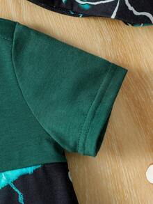 假日風格寶寶男孩3入組閃電印花圓領短袖T恤+酷炫漁夫帽+沙灘短褲，春夏時尚可愛休閒 - 彩色 - 查看 4