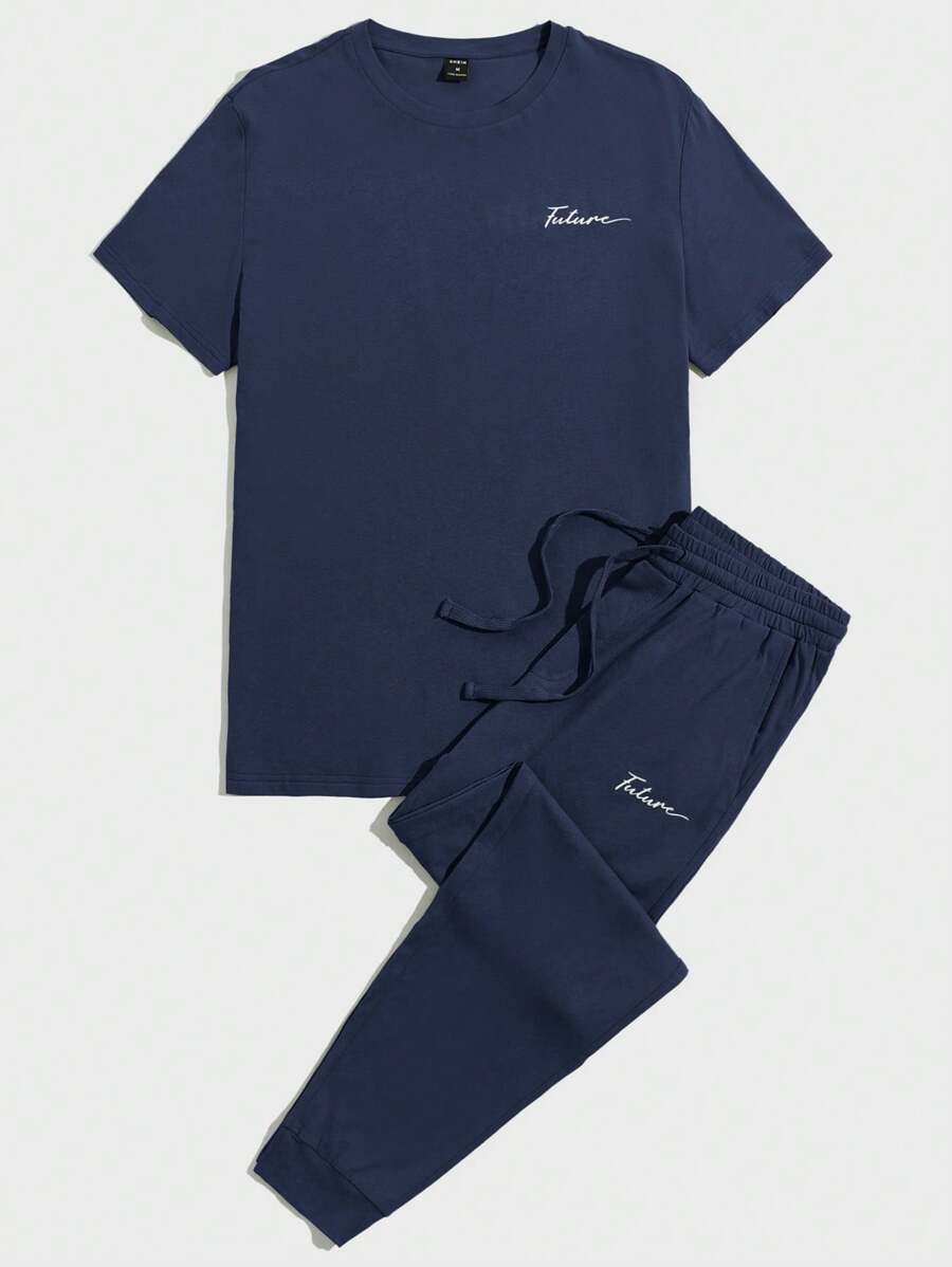 SHEIN 男式字母印花針織短袖t恤和jogger褲套裝