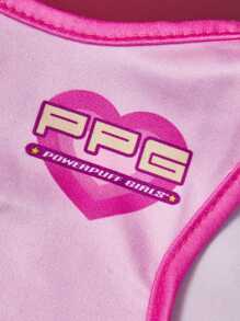 THE POWERPUFF GIRLS X SHEIN Camisa de tirantes para mascotas con patrón lindo de flor de cerezo rosa, burbujas y botón de oro