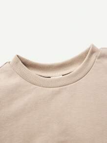 Cozy Pixies 4pcs Baby Boys' Solid Color Decorative Woven Label Short Sleeve Pullover Top And Shorts Set Matching Set - Khaki - View 7