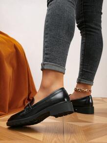 Của phụ nữ Chóp giầy tròn Giày đế bệt Với Dày Đế , Nút kim loại , Gót phẳng , Thoải mái Đen Giày dép Cho mùa xuân Và Mùa thu - màu đen - Xem 7